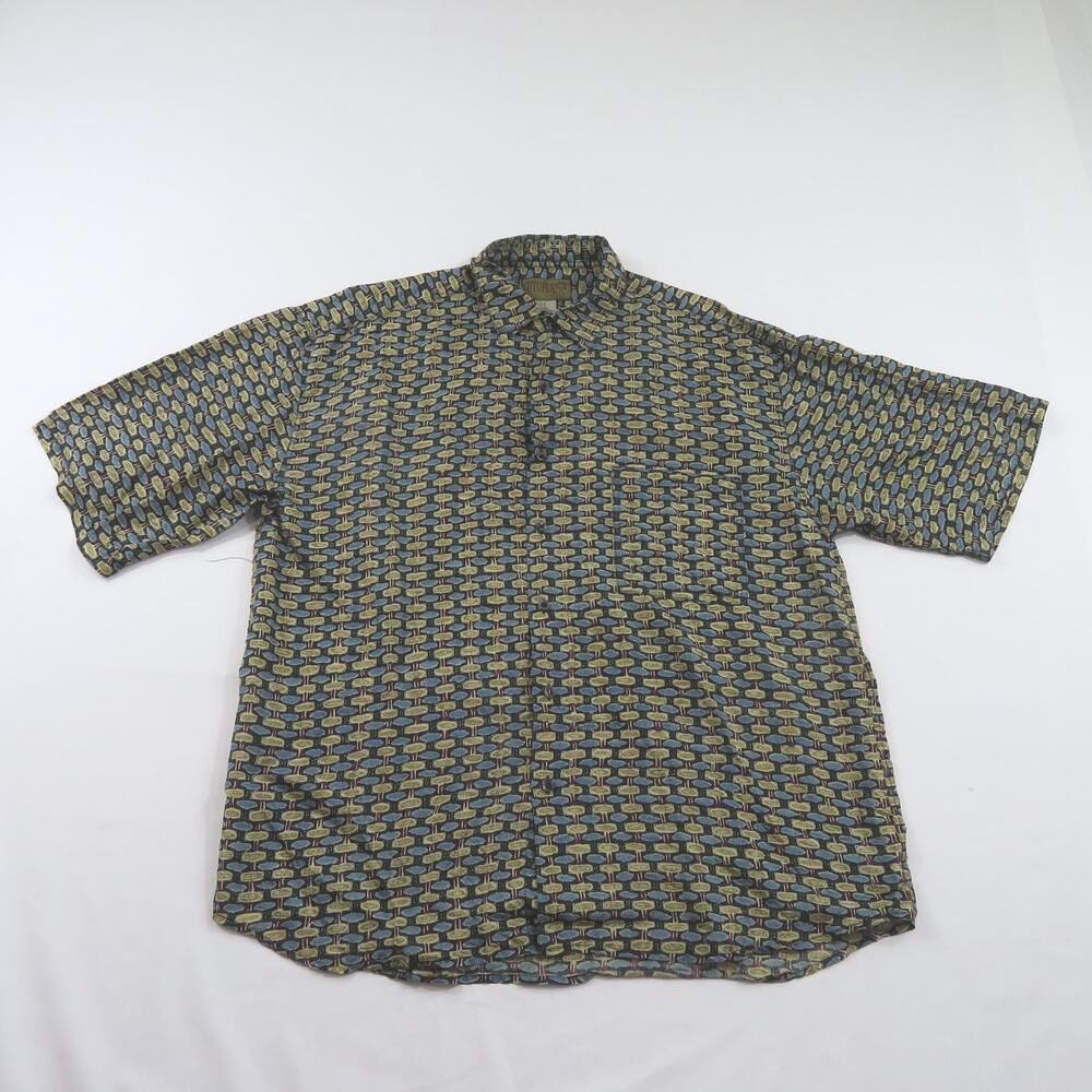Utopia Silk Casual Shirt Button-Up Blues Beige Burgundy Sz L 1980s